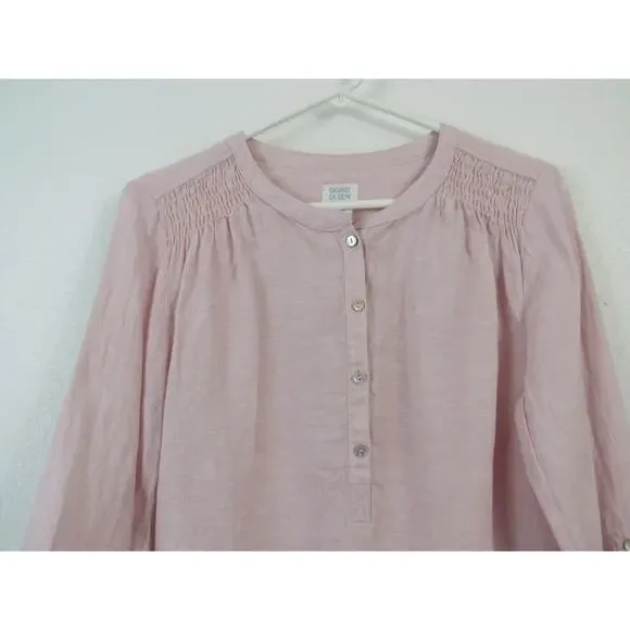 Sigrid Olsen Small 100% Linen Baby Pink Popover Blouse Roll Tab Sleeves Crewneck - Picture 4 of 5